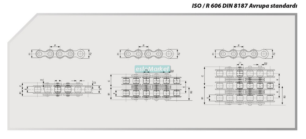 12B1 3/4 Tek Sıralı Dişli Zincir